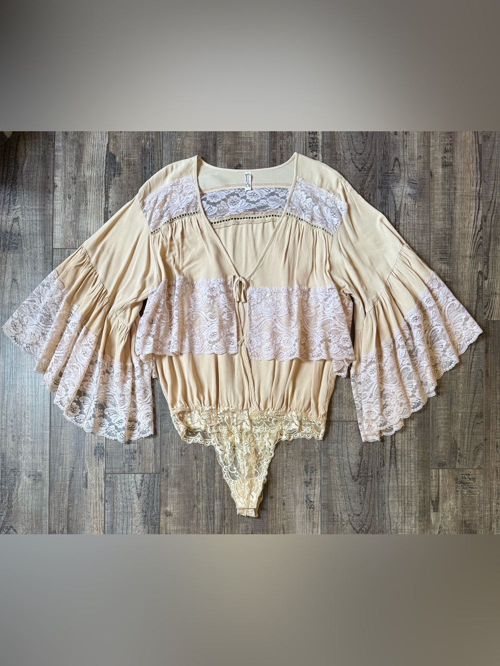 Free People Intimately Lace-Trim Beige Boho Bodysuit Medium